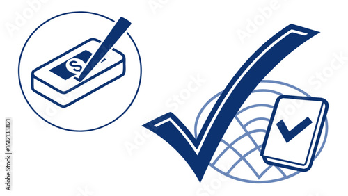 Online payment method accepted and verified with check mark for secure transaction process and approval