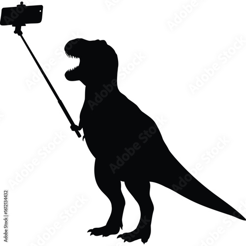 Tyrannosaurus Rex Selfie, Dinosaur Silhouette, Prehistoric Phone, Extinct Animal, Stock Photo
