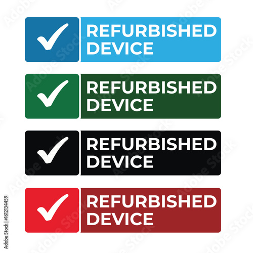  Refurbished Device Checkmark Labels Vector Set