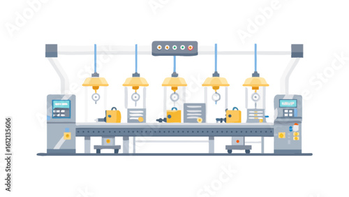 Automated assembly line factory production process manufacturing industry automation system illustration