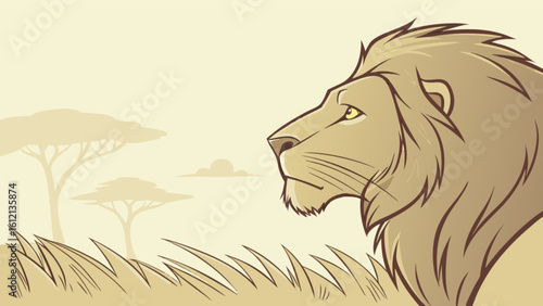 Illustration of a lion in the african savanna wildlife drawing vector image of a king of the jungle