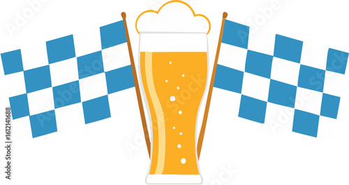 Traditional Bavarian beer glass with blue checkered festival flags icon