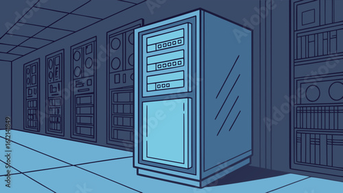 Data center server room illustration for it infrastructure cloud computing and network solutions concept