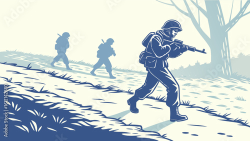 Army soldiers military operation vector illustration combat patrol armed forces war troops armed conflict 100