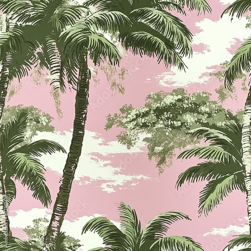 Vibrant Palm Tree Pattern Showcasing Tropical Foliage Colors and Textures in ...