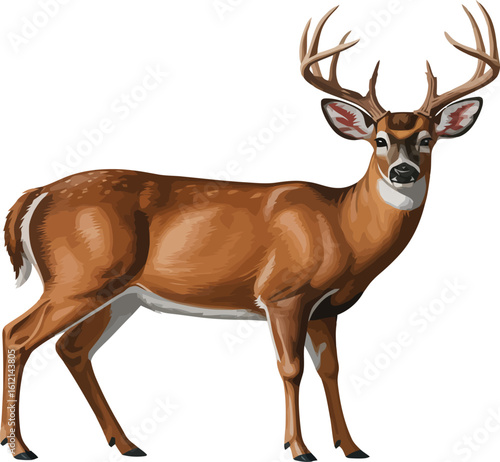 A majestic illustration of a white-tailed deer buck with large antlers.