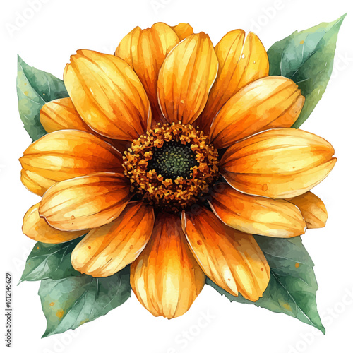 Mexican Sunflower Flower, watercolor illustration vector, isolated on a white background.
