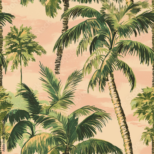Vibrant Palm Tree Pattern Showcasing Tropical Foliage Colors and Textures in ...