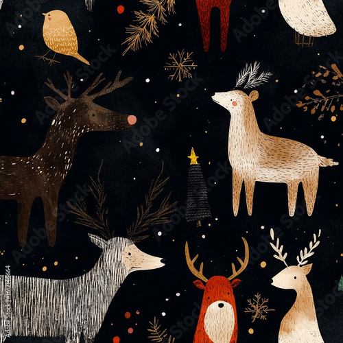 Colorful Woodland Animals in Festive Illustration With a Dark Background