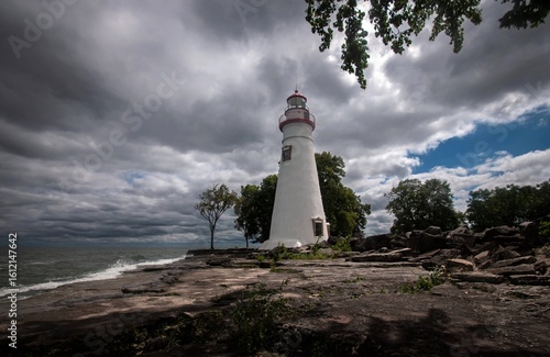 Marblehead lighthouse in Ohio wide angle portrait 