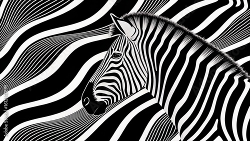 Zebra Optical Illusion Art with Wavy Black and White Stripes