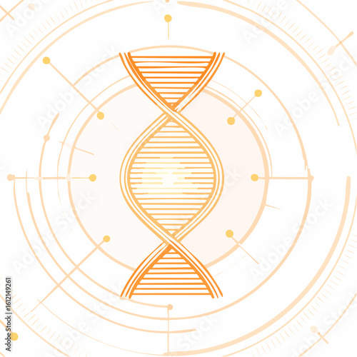 Abstract orange DNA strand with technology interface for science background