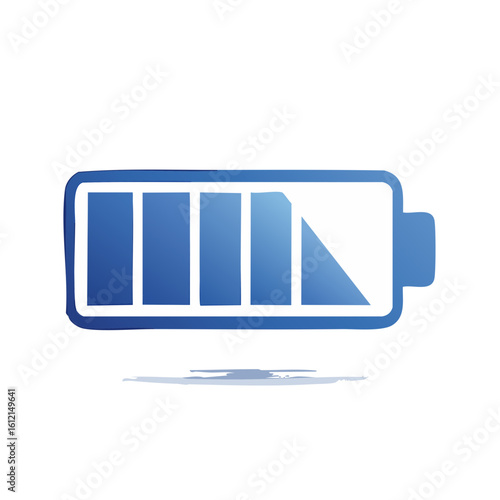 Blue low battery symbol icon illustration depicting power depletion concept on black