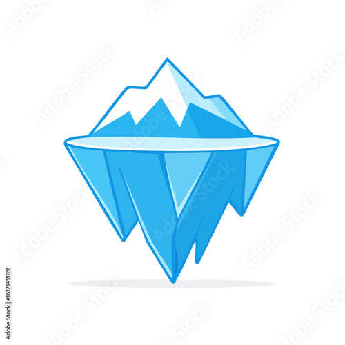 Cartoon iceberg graphic against black background. Climate change awareness and arctic ice melt.