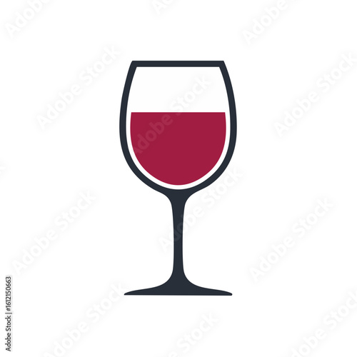 Simple red wine glass graphic icon for bars, restaurants, or wine tasting events