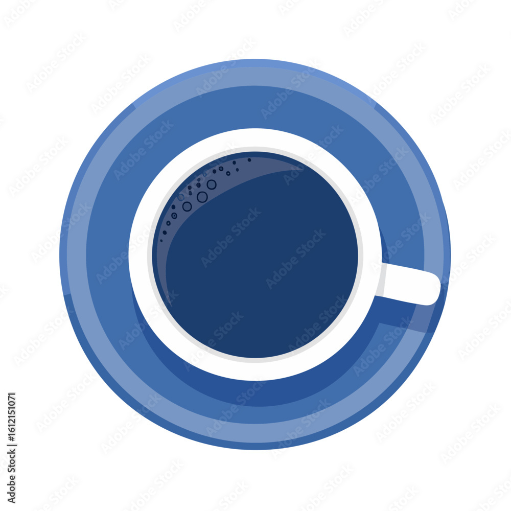 Overhead coffee cup on saucer illustration with dark brew and bubbles beverage break time cafe shop drink caffeine Overhead coffee cup on saucer illustration with dark brew and bubbles beverage break time cafe shop drink caffeine