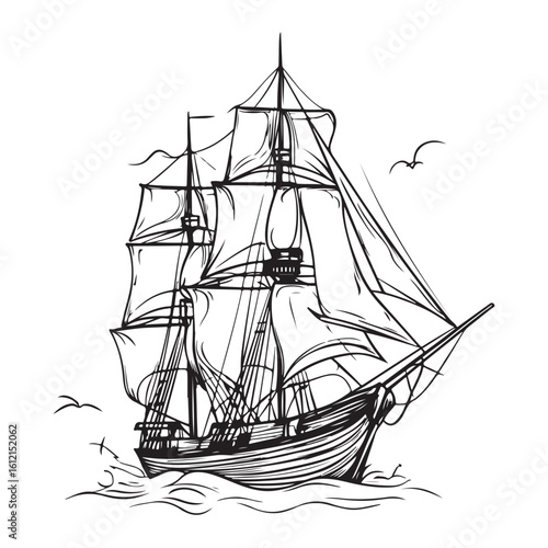 Wallpaper Mural Ancient Sailboat silhouette vector illustration Torontodigital.ca