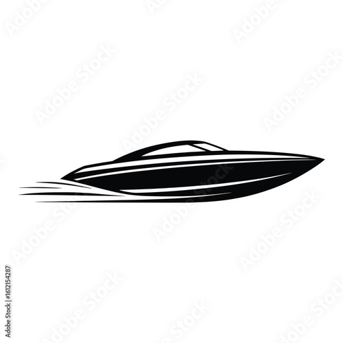 Sleek speedboat in motion with water trails