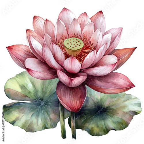 watercolor of Lotus Flower, vector, isolated on a white background.