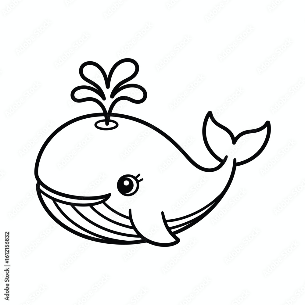 Obraz premium Cute cartoon whale with a water spout and smiling face