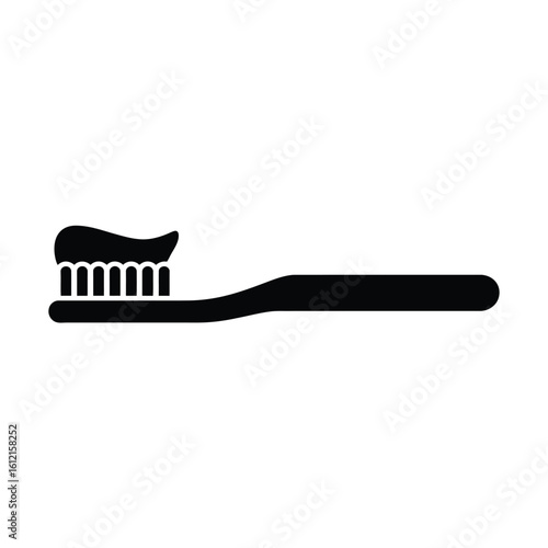 Black silhouette of a toothbrush with toothpaste on bristles