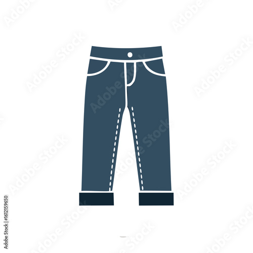 Denim Jeans Illustration: Trendy Blue Pants with Cuffed Hems on Black Background