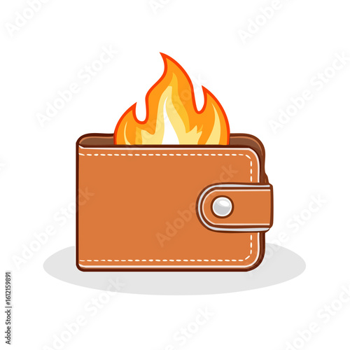 Wallet on Fire Cartoon Illustration representing Overspending and Financial Loss