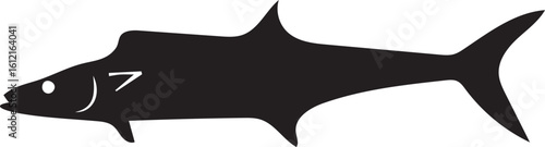 Simple Silhouette of a Fish with Sharp Fins Artistic Marine Life Depiction Black and White Minimalist Fish Drawing