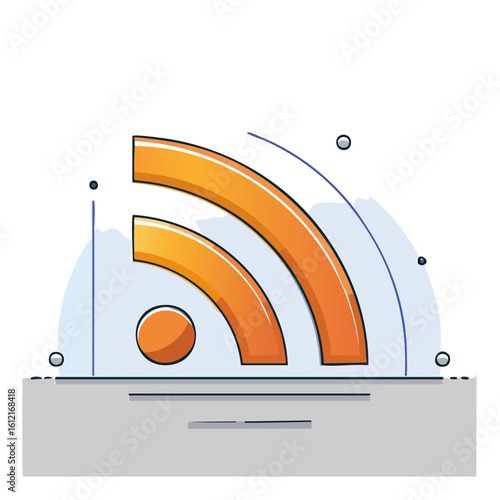 RSS Feed Cartoon Illustration in Orange Tones Wireless Internet Communication