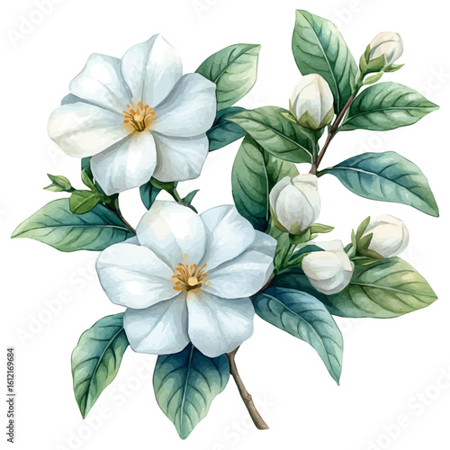 watercolor of Jasmine Flower, vector, isolated on a white background.