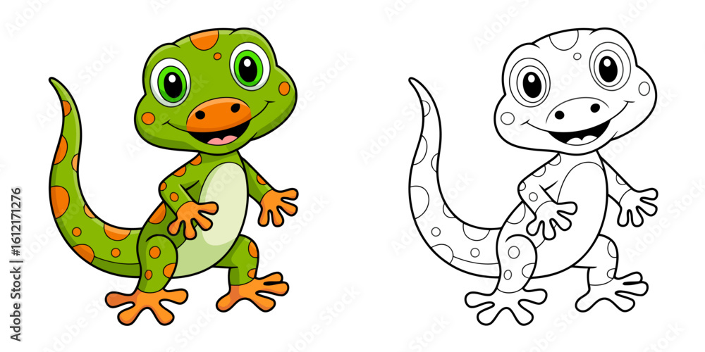 Fototapeta premium Green gecko with orange spots lizard reptile