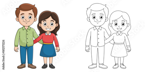 Family illustration with man and woman cartoon