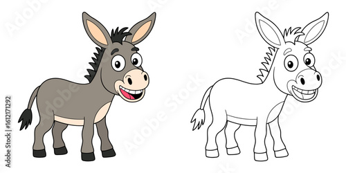 Smiling grey donkey cartoon illustration animal