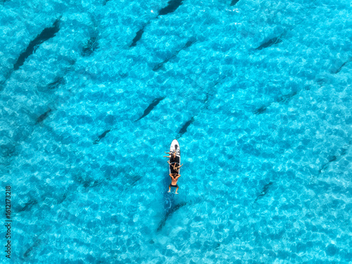 Aerial view of sup board an...