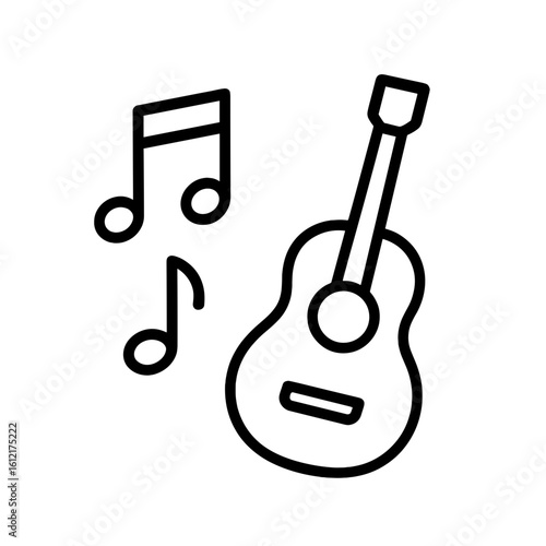 Musical accompaniment with guitar and music notes in simple style  