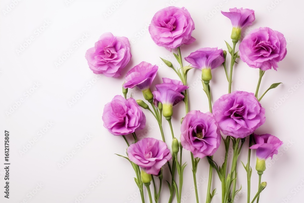 Purple lisianthus flowers creating a beautiful floral arrangement on a clean white background Purple lisianthus flowers creating a beautiful floral arrangement on a clean white background