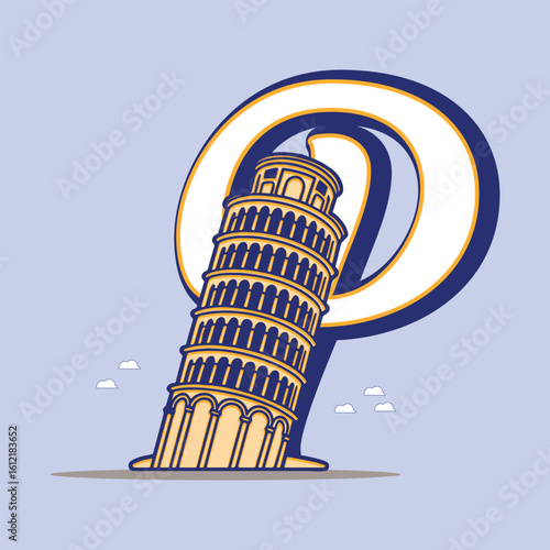 
illustration of a t alphabet tower of pisa  building cartoon icon