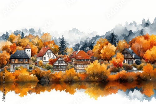Colorful rows of European style houses on a sunny day in autumn