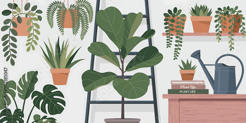 Indoor Plant Collection Illustration for Home Decorating Ideas and Botanical Inspiration and Modern Design Concepts
