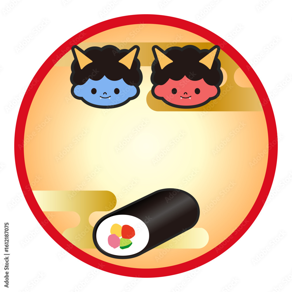 Fototapeta premium 節分のイラスト素材(鬼、恵方巻)