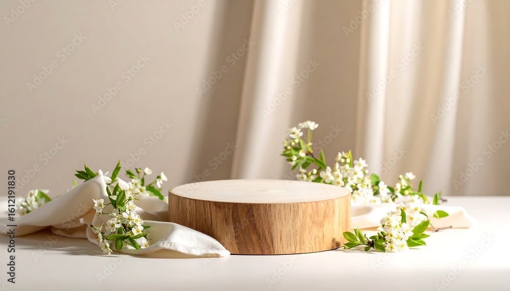Wooden podium with white flowers Wooden podium with white flowers