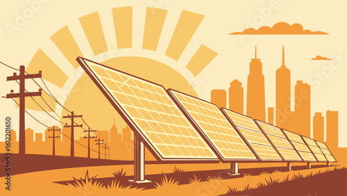 Solar panels renewable energy illustration for sustainable power generation and clean energy future concept