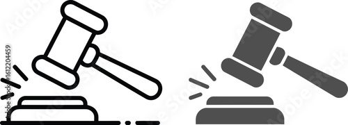 Gavel icons showcase legal justice and auction symbol designs.