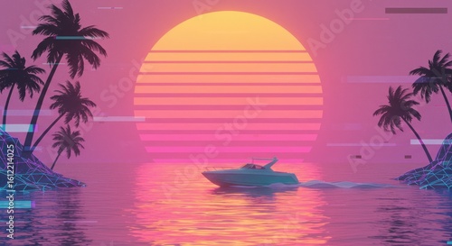 Retro Sunset Yacht Scene