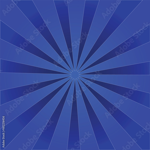 Explosion of blue rays radiating outwards from a central point in a square composition, new, trendy, 2025, unique,
