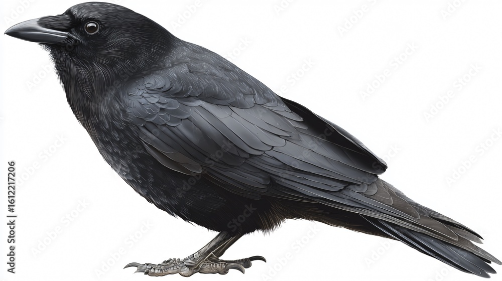 Fototapeta premium Cute Crow Isolated on White Background - Professional Wildlife Photography