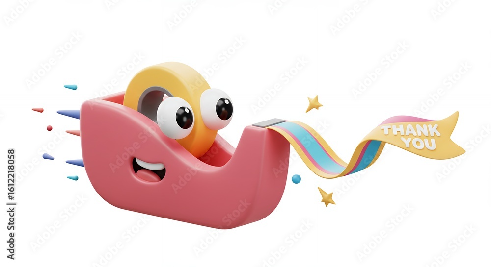 Fototapeta premium Cartoon tape dispenser with colorful tape