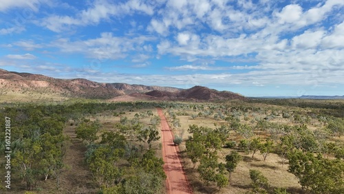 Aerial drone view of Outback roads close to Kununurra in Western Australia