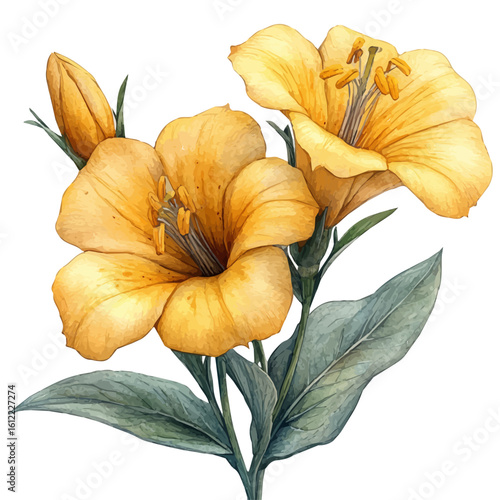 Cats Claw Flower, watercolor clipart vector, isolated on a white background.