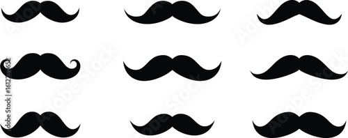 Black Moustache Icons Set - AI Generative
